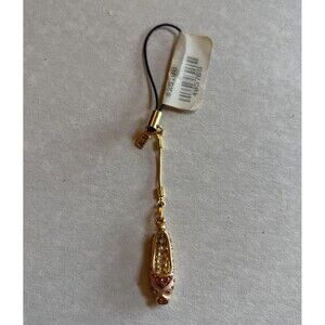 New Juju Gold Tone Ballerina Slipper Cell Phone Charm Pink Rhinestones Bling